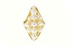 14K Yellow Gold Marquise Pearl Cluster Retro Cocktail Ring
