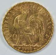 Pleasing BU 1911 France 20 Francs Gold 'Rooster' coin