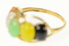 14K Yellow Gold Five Stone Oval Jade Retro Statement Ring