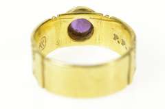 18K Yellow Gold Ornate Retro Amethyst Leaf Etched Ring