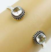 Sterling Bangle with 2 Large Clear Stones