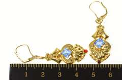 14K Yellow Gold 1930's Art Deco Ornate Sim. Topaz Dangle Earrings