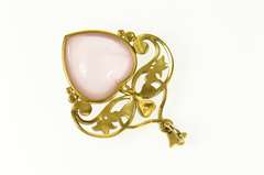 14K Yellow Gold Victorian Rose Quartz Heart Ornate Floral Pendant