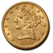 1882 Near Uncirculated $ 5 Liberty Gold Half Eagle