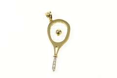 14K Yellow Gold 3D Tennis Racket Ornate Articulated Diamond Pendant