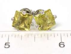 Massive Checkerboard Peridot Earrings in 14KT White Gold