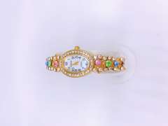Ladies Geneva & Gemstone Cuff Watch, 18kt GP