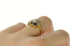 14K Yellow Gold 0.97 Ctw 1940's Diamond Sapphire Cocktail Ring