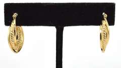 Elegant Elongated Hoop Earrings in Textured 14KT Yellow Gold