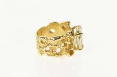 14K Yellow Gold Retro Brutalist Solitaire Travel Engagement Ring