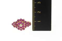 10K Yellow Gold Ornate Natural Ruby Cluster Diamond Accent Ring