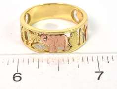 Interesting "Good Luck" Band Ring in 3-Tone 14KT Gold