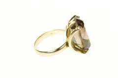 10K Yellow Gold Retro Oval Smoky Quartz Cocktail Statement Ring