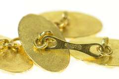 18K Yellow Gold Retro 1960's Textured Nugget Blue Enamel Cuff Links