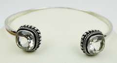 Sterling Bangle with 2 Large Clear Stones