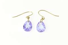 14K Yellow Gold Faceted Purple Cubic Zirconia Pear Dangle Earrings