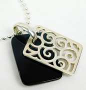 Sterling Filigree & Black Onyx Slide Pendant & Chain