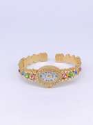 Ladies Geneva & Gemstone Cuff Watch, 18kt Gold Plated