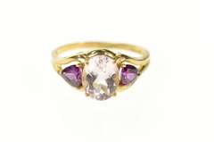 10K Yellow Gold Three Stone Syn. Morganite Purple Tourmaline Ring