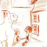 Ensrud Original by Lion Statue in the Courtyad of Chateau Haut-Brion