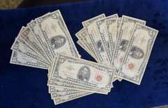 Lot OF 25 Red Seal Five Dollar Bills In Circulated Condition