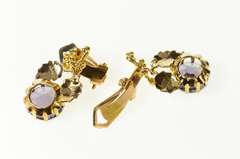 14K Yellow Gold Victorian Sim. Alexandrite Ornate Clip Dangle Earrings