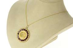 14K Yellow Gold 1907 Liberty Head $5 Garnet Halo Coin Charm/Pendant