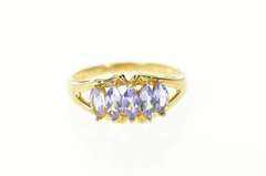 10K Yellow Gold Marquise Tanzanite Five Stone Statement Band Ring