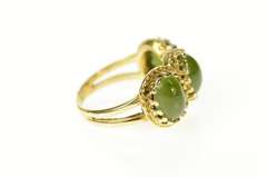 14K Yellow Gold Retro Three Stone Nephrite Cabochon Ornate Ring