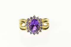 10K Yellow Gold Oval Amethyst Tanzanite Halo Statement Ring