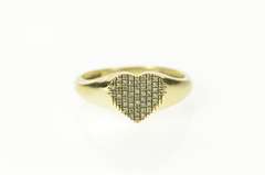 10K Yellow Gold Pave Diamond Heart Love Symbol Statement Ring