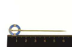 14K Yellow Gold Victorian Blue Enamel Seed Pearl Circle Stick Pin