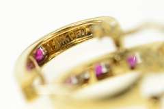 14K Yellow Gold Natural Ruby Diamond Oval French Clip Hoop Earrings