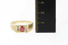 10K Yellow Gold Squared Men's Syn. Ruby Diamond Grooved Ring