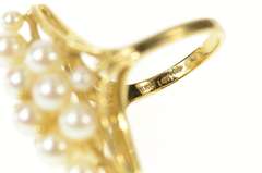 14K Yellow Gold Marquise Pearl Cluster Retro Cocktail Ring