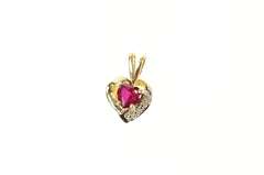10K Yellow Gold Heart Syn. Ruby Diamond Accent Love Symbol Pendant