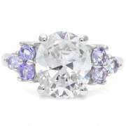 4.39 CT WHITE TOPAZ & 2/3 CT TANZANITE 18K GOLD PLATED RING