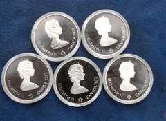 Lot 5 Canada 5 Dollar Coins 4 x 1975 and 1x 1976