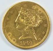 Lustrous BU 1903-S US $5 Liberty Gold Piece