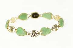 14K Yellow Gold Ornate Carved Jade Buddha Chinese Bracelet