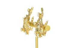 14K Yellow Gold Retro Opal Brutalist Abstract Clip Back Earrings