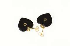 14K Yellow Gold Heart Black Onyx Black Hills Leaf Dangle Earrings