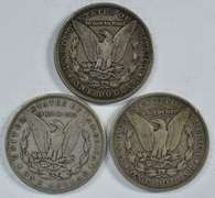 1885, 1891, & 1902 Morgan Silver Dollars. Sharp circs