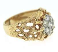 Gent's Yellow Gold Nugget 1cts Diamond Cluster Ring