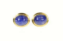 14K Yellow Gold Round Lapis Lazuli Cabochon Statement Earrings