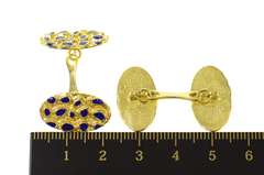 18K Yellow Gold Retro 1960's Textured Nugget Blue Enamel Cuff Links