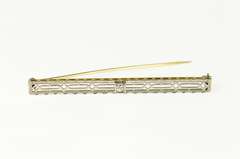 14K Yellow Gold Art Deco Diamond Ornate Filigree Bar Pin/Brooch