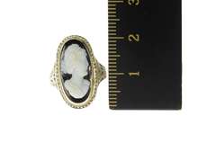 14K White Gold Art Deco Ornate Filigree Carved Onyx Cameo Ring