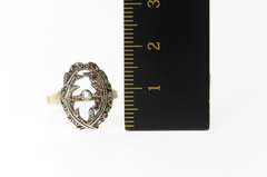 14K Yellow Gold Victorian Diamond Ruby Wreath Oval Statement Ring