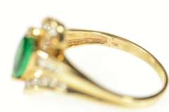 10K Yellow Gold Marquise Emerald Diamond Bypass Statement Ring